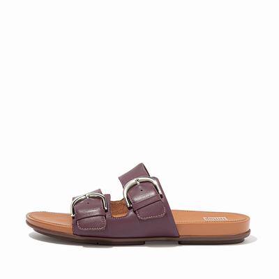 Fitflop Women's GRACIE Buckle Leather Slides Sandals - Purple, NX5179480